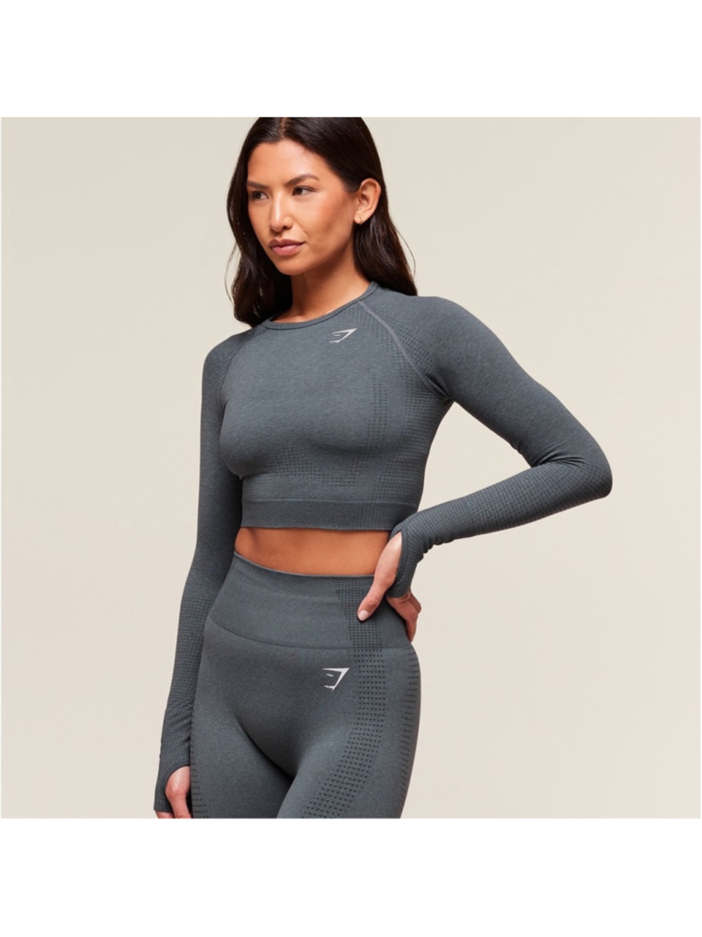 Gymshark Strong Gray Long Sleeve Cropped Seamless Women's Workout Top